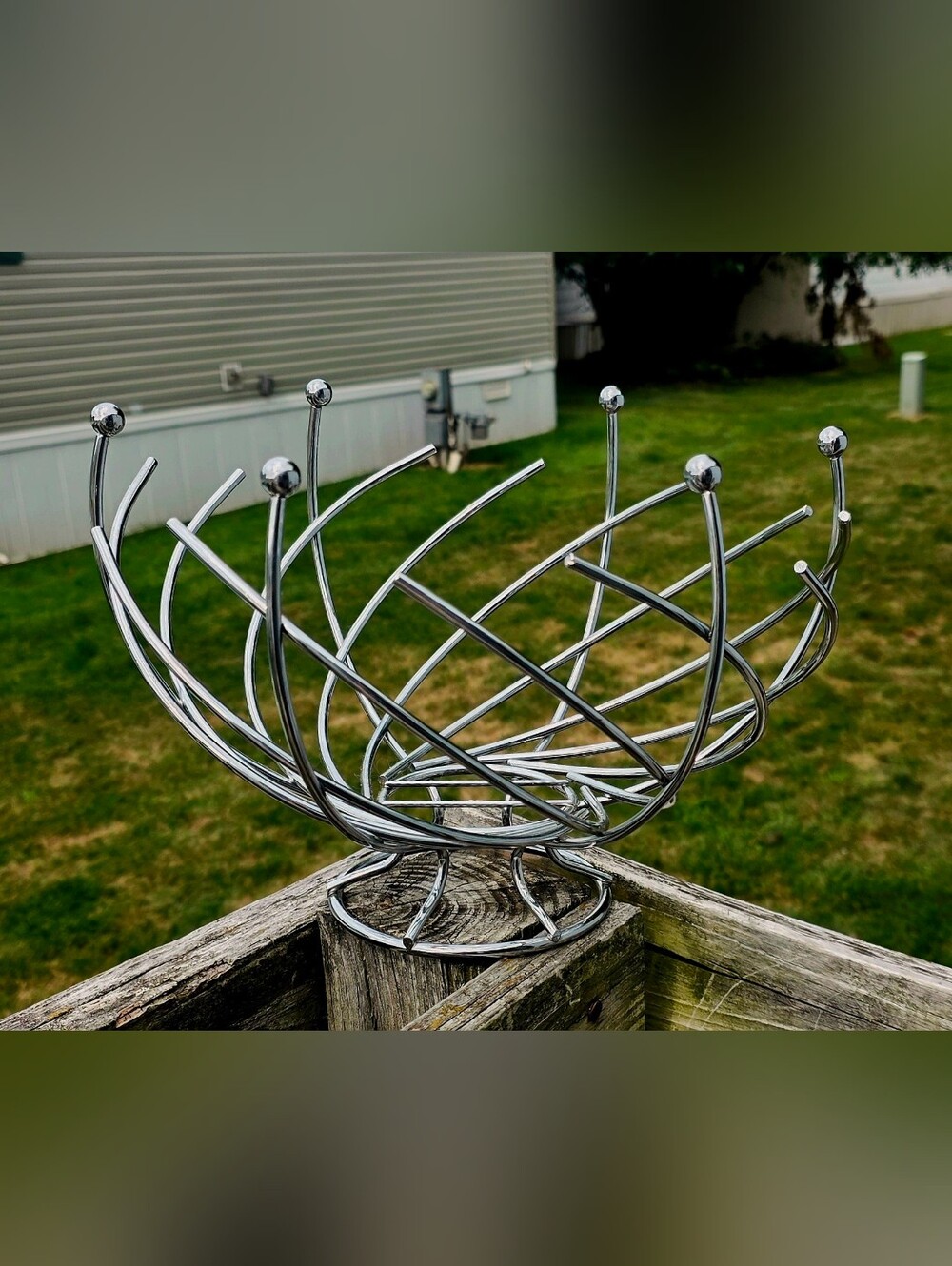Vintage Mid Century Modern Sputnik Wire Fruit Bowl 1960s Atomic Chrome Limited
